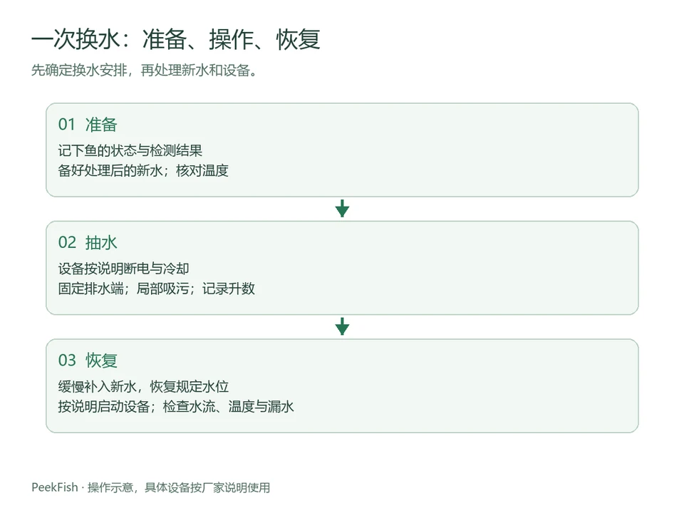 换水的准备、抽水和恢复三阶段流程图