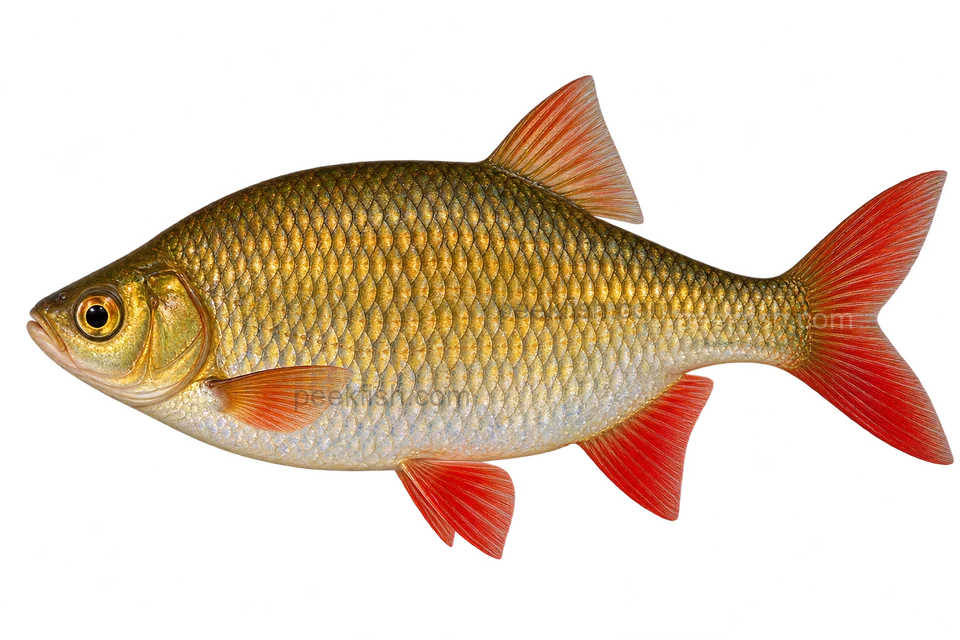 Rudd — Adult natural bronze-gold form; sex unspecified; AI-generated side-view illustration