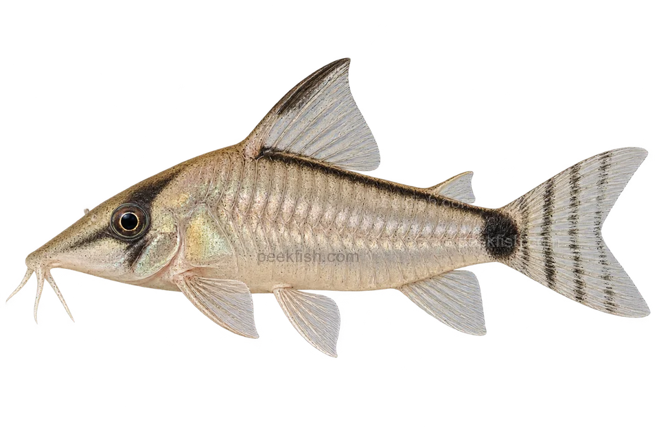 AI illustration of Corydoras simulatus, complete left-facing side view
