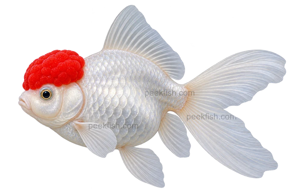 鹤顶红(Redcap Oranda),朝左的AI成体侧面示意插画