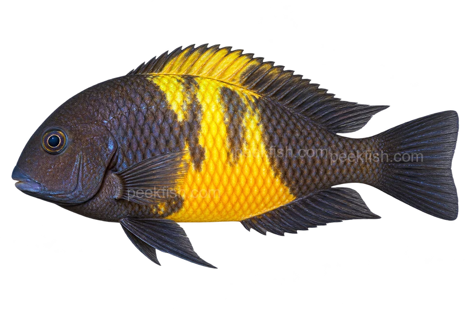 Tropheus moorii adult left-facing lateral illustration