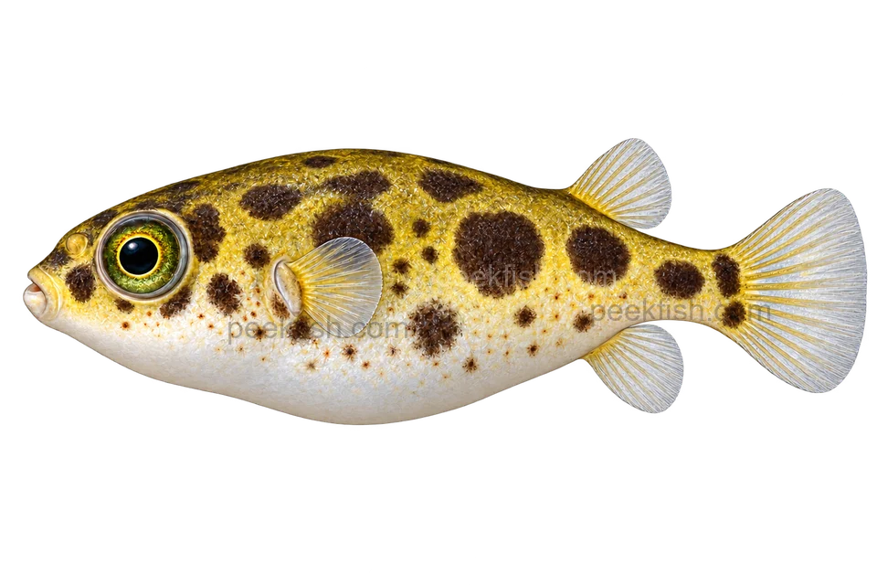 Pea puffer (Carinotetraodon travancoricus), left-facing adult AI illustration
