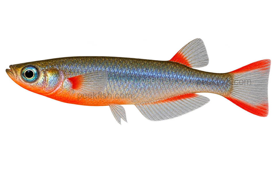 Daisy’s ricefish, adult male, left-facing AI species illustration