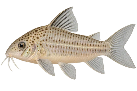 AI illustration of Hoplisoma albolineatum, complete left-facing side view