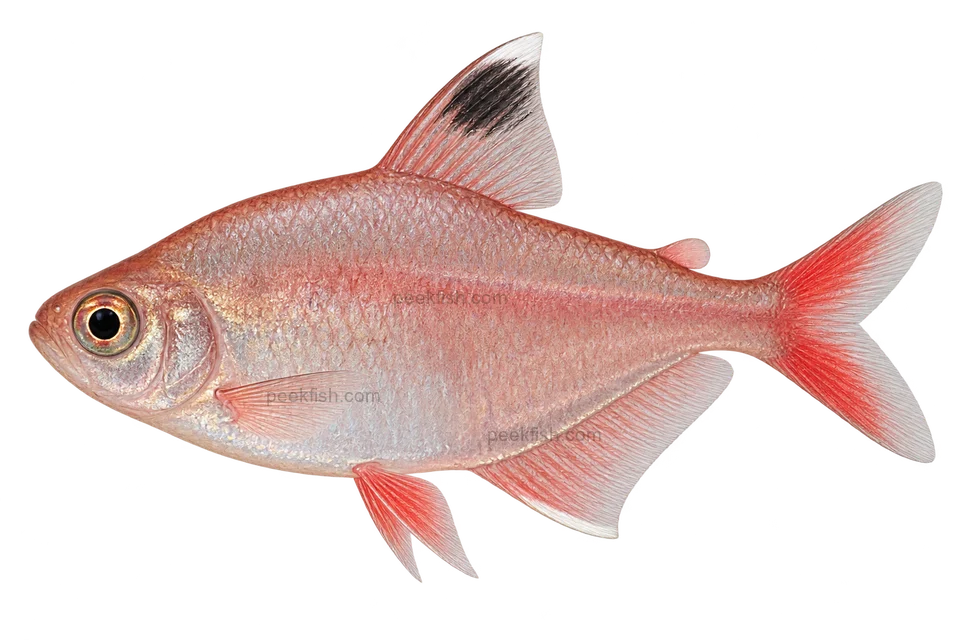 Rosy tetra — AI-generated side-view illustration