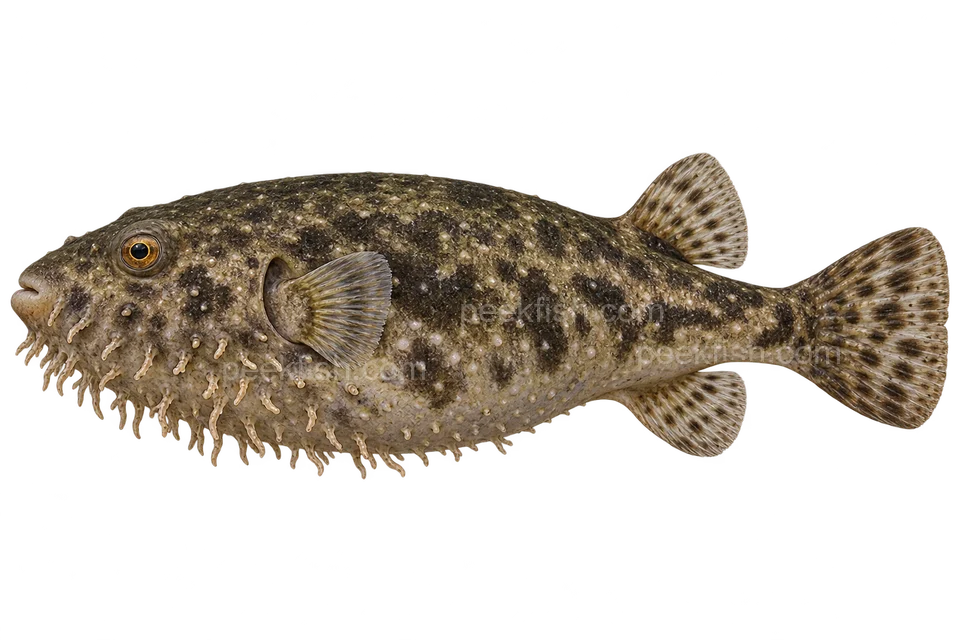 Hairy puffer (Pao baileyi), left-facing adult AI illustration
