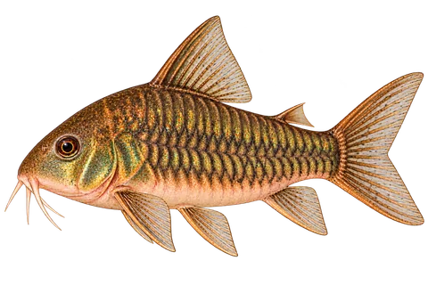 Brochis pantanalensis,成熟雄鱼展示色,朝左的AI示意插画