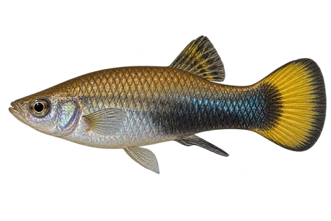 Limia melanogaster,自然外观成年雄鱼,左向AI示意插画