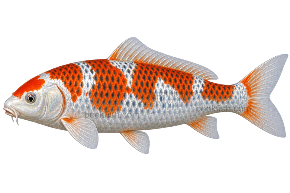 Kujaku koi, complete left-facing side-view AI illustration