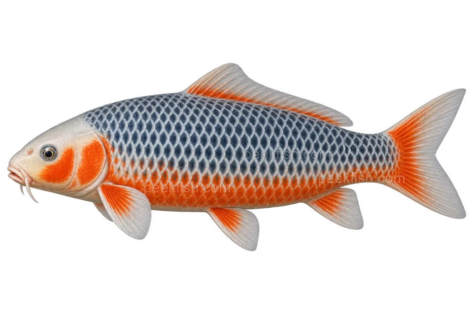 Asagi koi, complete left-facing side-view AI illustration