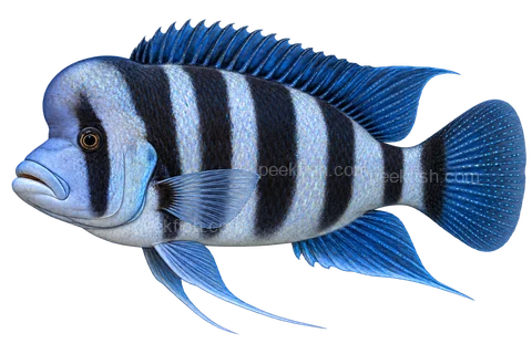 Cyphotilapia frontosa成体宽竖带左向侧面AI示意图,具体产地型未指定