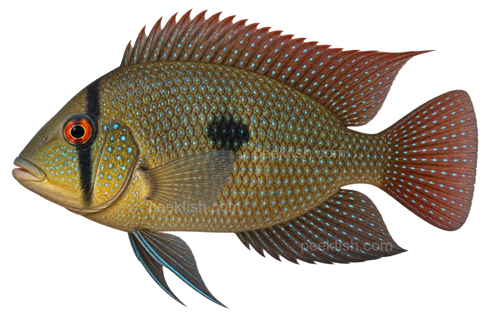 AI illustration of Geophagus brasiliensis, complete left-facing side view