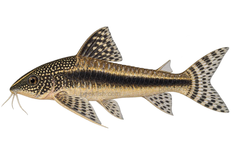 AI illustration of Scleromystax barbatus, complete left-facing side view