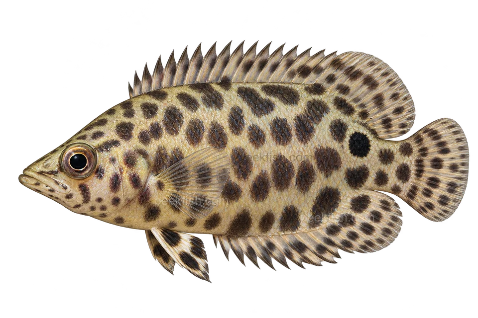 AI illustration of Ctenopoma acutirostre, complete left-facing side view