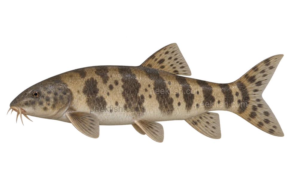 Leptobotia elongata; natural-colour representative adult, sex unspecified, left-facing AI illustration, not a photograph.