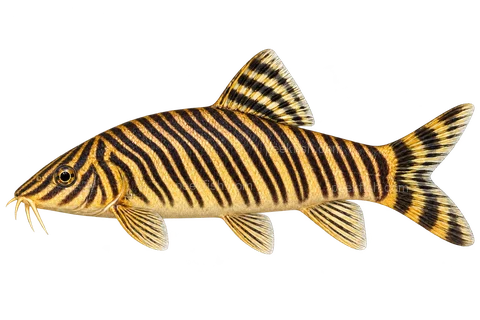Botia striata — left-facing adult AI illustration, not a photograph