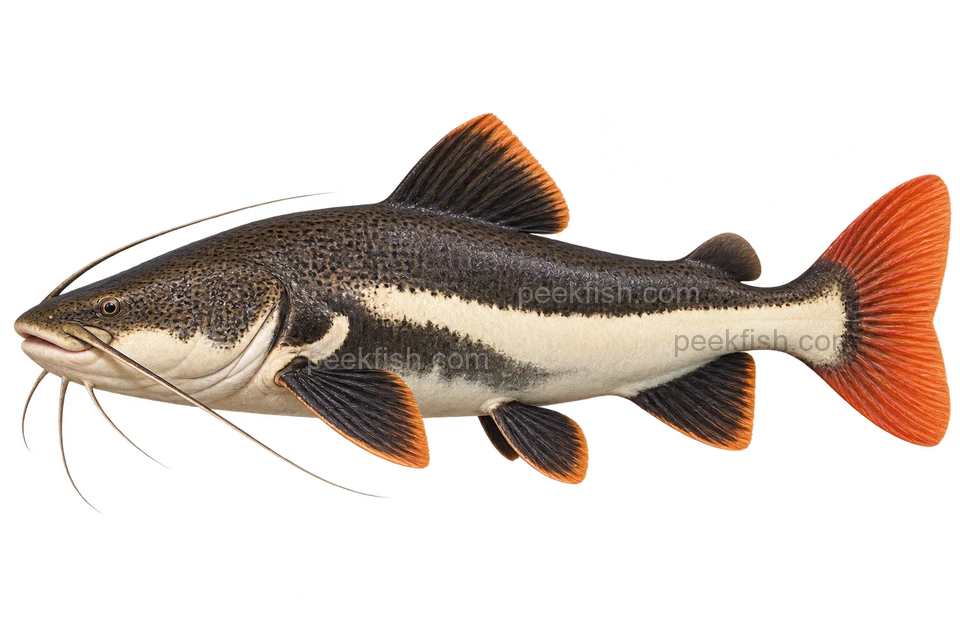 南美红尾鲶（Phractocephalus hemioliopterus）自然型成体左向侧面AI示意图