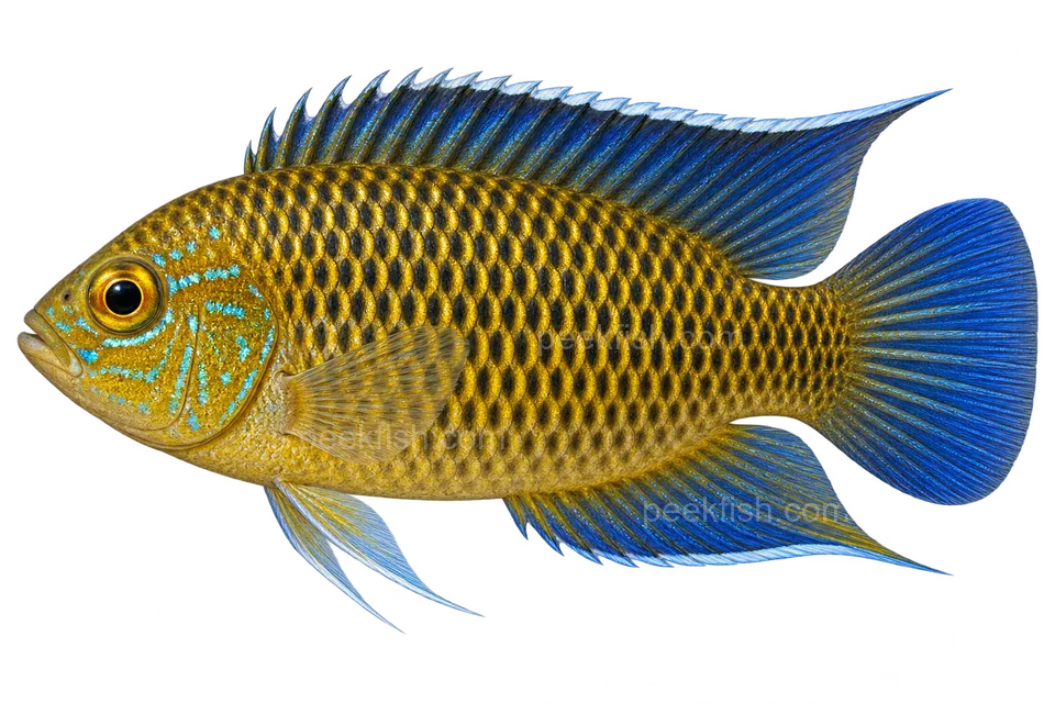 AI illustration of Nannacara anomala, complete left-facing side view