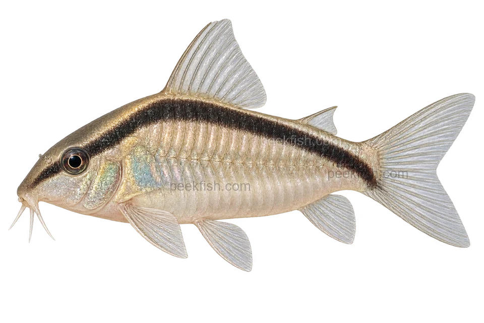 AI illustration of Brochis arcuata, complete left-facing side view