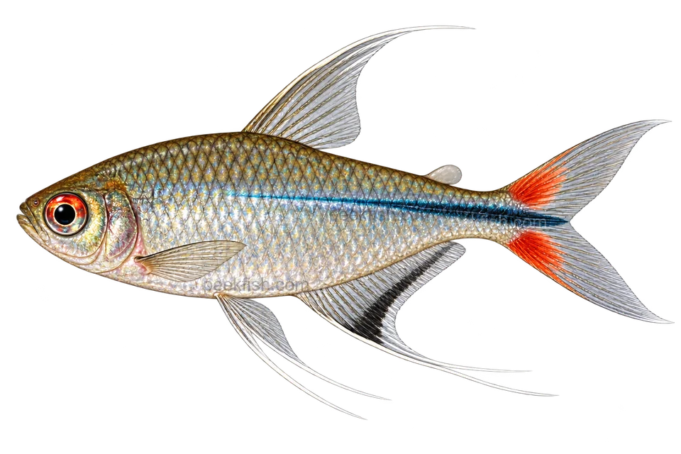 Phoenix tetra — AI-generated side-view illustration