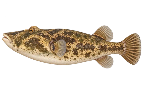 Arrowhead puffer (Pao suvattii), left-facing adult AI illustration