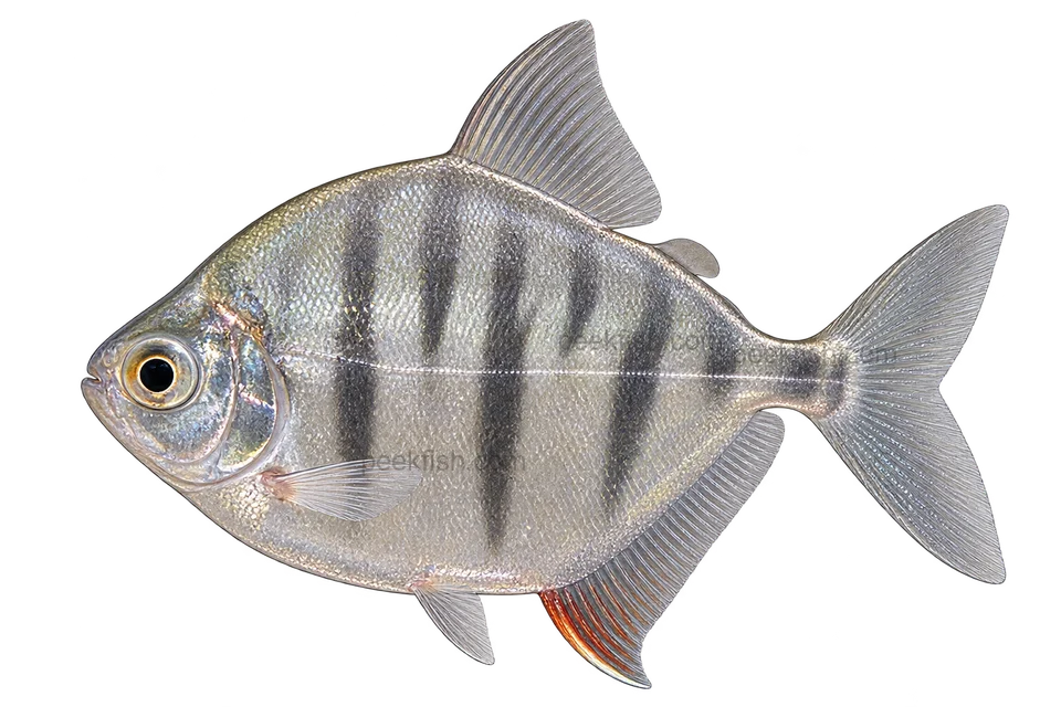 Metynnis fasciatus, representative adult in left-facing lateral AI illustration; not a photograph.