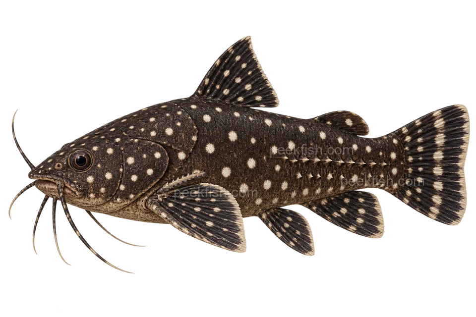 AI illustration of an adult natural-form Agamyxis pectinifrons in left-facing side profile