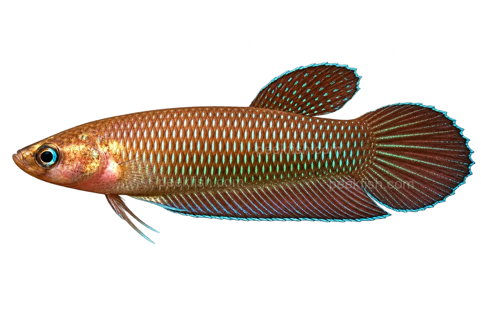 AI illustration of Betta simorum, complete left-facing side view