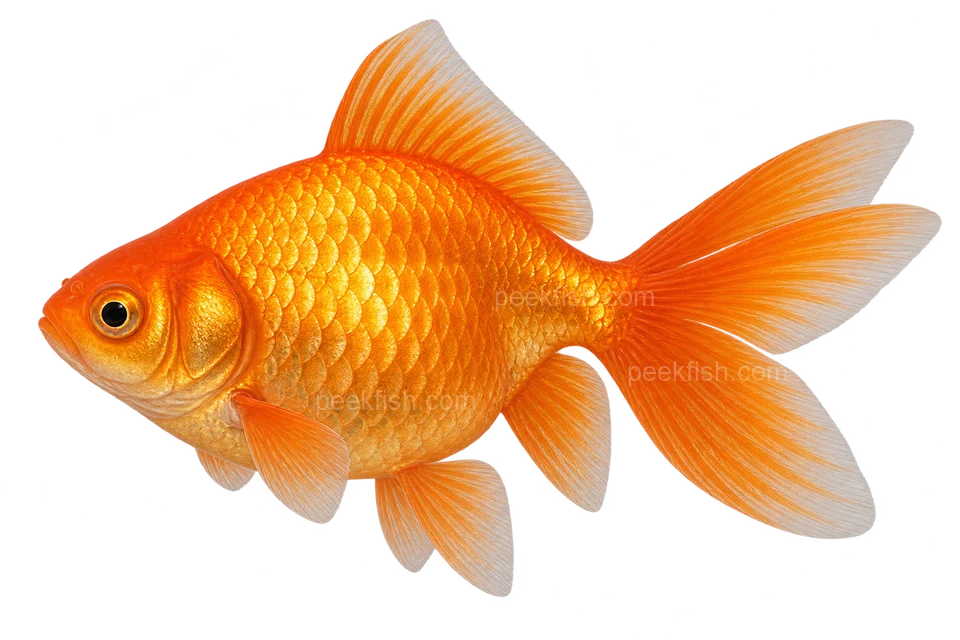 Fantail domestic goldfish — left-facing AI-generated side-view illustration