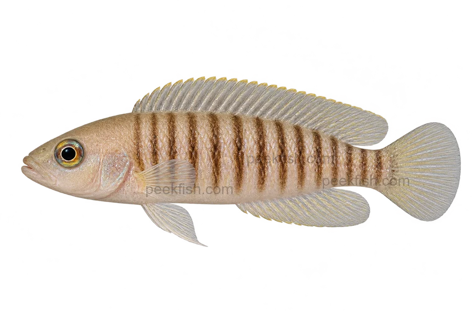 Multifasciatus shell dweller, natural-colour adult, sex unspecified, left-facing AI illustration