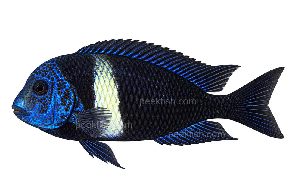 Tropheus duboisi 成体朝左透明侧面示意图