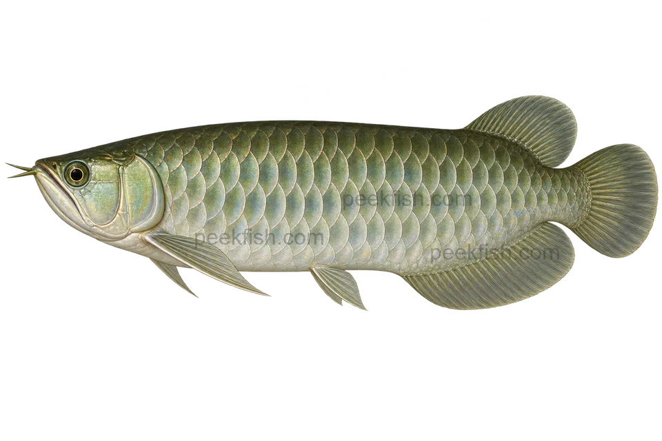 Asian arowana adult wild-type left-facing transparent AI illustration