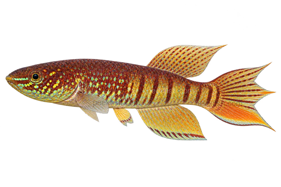 Fundulopanchax sjostedti, adult male left-facing AI illustration; Natural-colour adult male representative; no locality certified