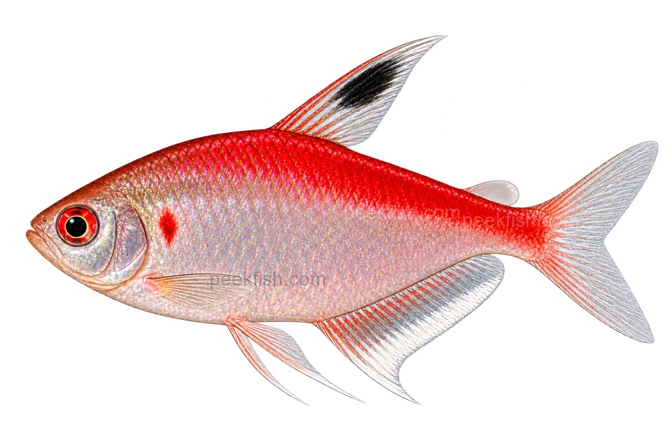 Male flame-back bleeding heart tetra — AI illustration