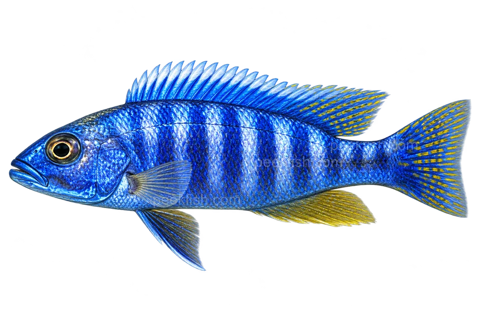 Sciaenochromis fryeri adult left-facing lateral illustration