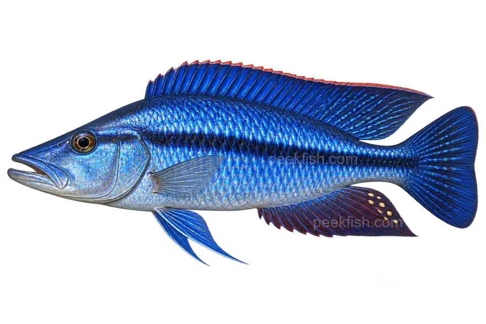 AI illustration of Dimidiochromis compressiceps, complete left-facing side view