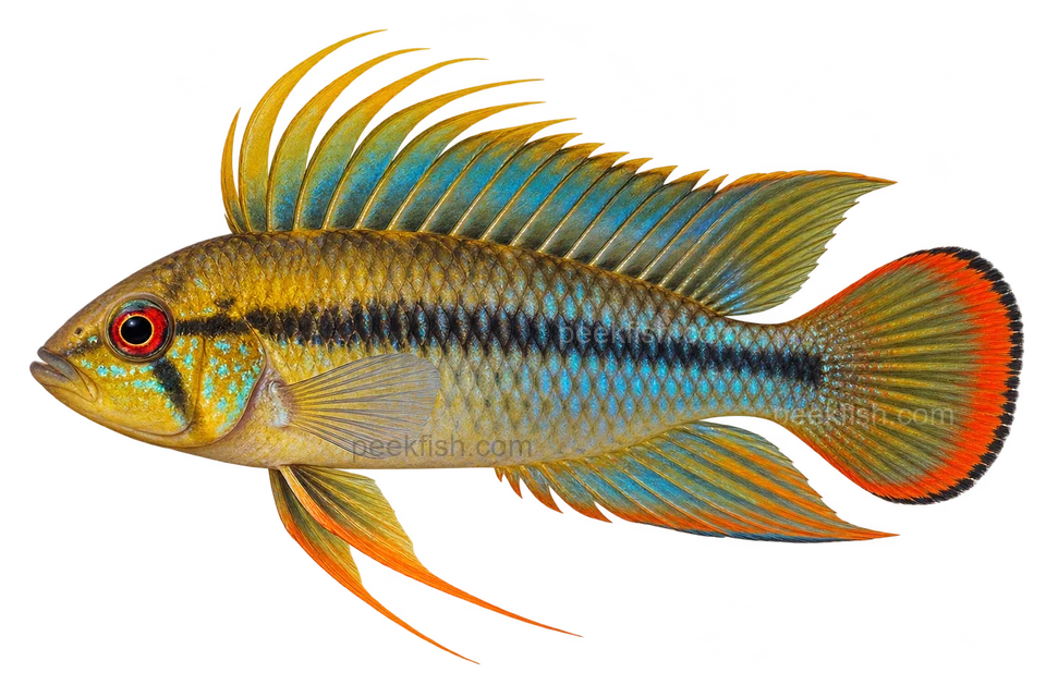 AI illustration of Apistogramma baenschi, complete left-facing side view