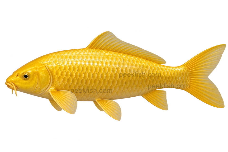 Yamabuki Ogon koi, complete left-facing side-view AI illustration