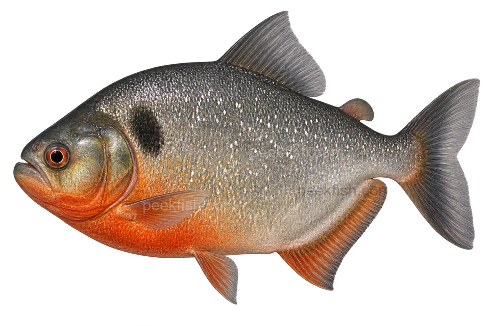 Black spot piranha — left-facing natural adult, AI-generated illustration