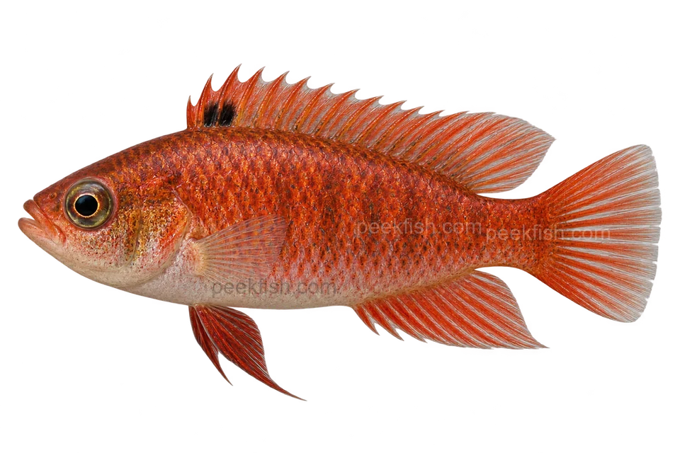 Flame red badis — Natural red-form adult male; AI-generated illustration