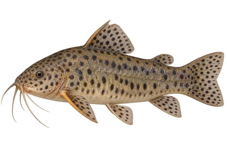 Spotted hoplo (Megalechis thoracata), AI side-view illustration, male, adult natural form, left-facing