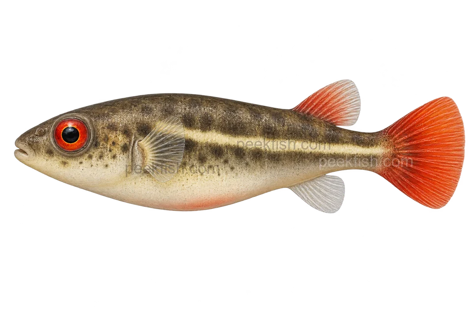 Red-tailed redeye puffer (Carinotetraodon irrubesco), left-facing adult AI illustration