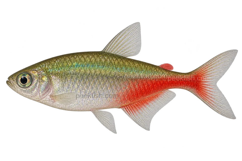 Green fire tetra — AI-generated side-view illustration