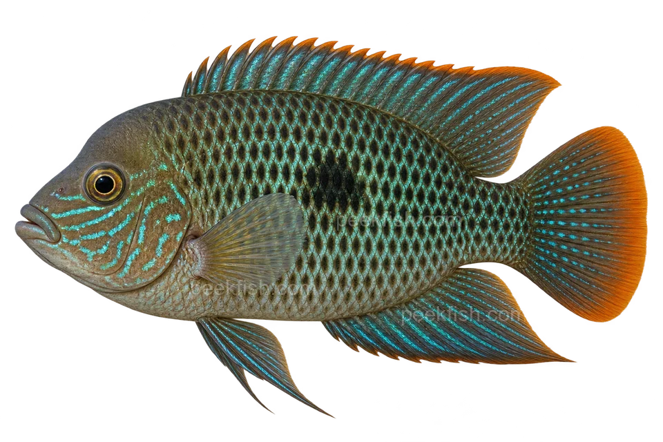 AI illustration of Andinoacara rivulatus, complete left-facing side view
