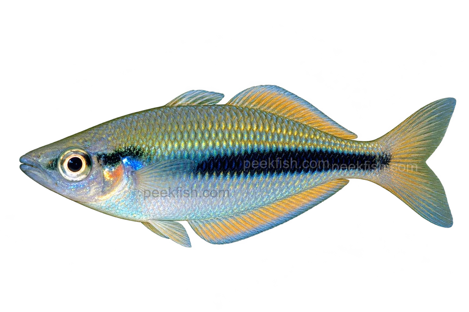 AI illustration of Melanotaenia oktediensis, complete left-facing side view