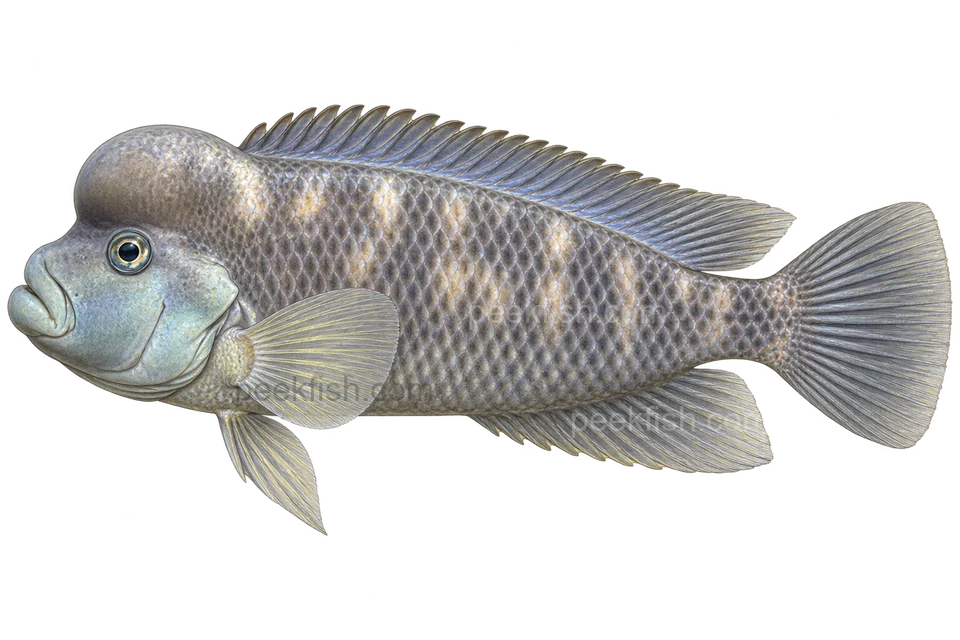 Steatocranus casuarius 成体朝左透明侧面示意图