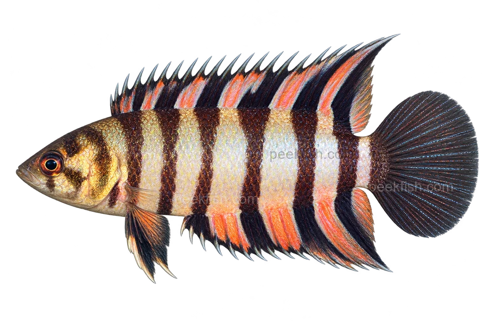 AI illustration of Microctenopoma ansorgii, complete left-facing side view