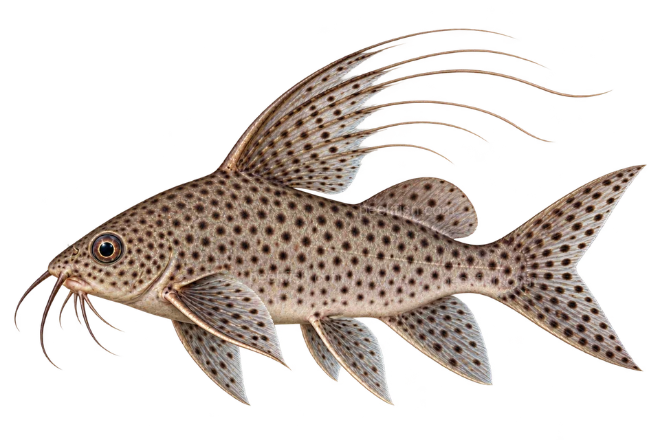 羽鳍倒游鲶（Synodontis eupterus）自然型成体左向侧面AI示意图