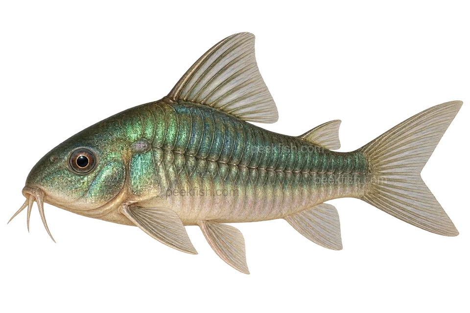 Emerald Cory — AI-generated left-facing illustration