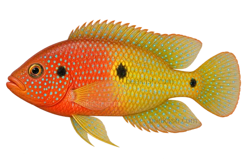 Rubricatochromis guttatus Yellow Sunshine黄调商品型左向侧面AI示意图